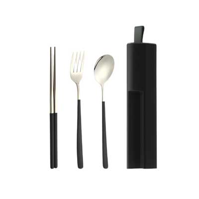 手機支架304不鏽鋼筷子叉子套裝餐具三件套便攜收納盒